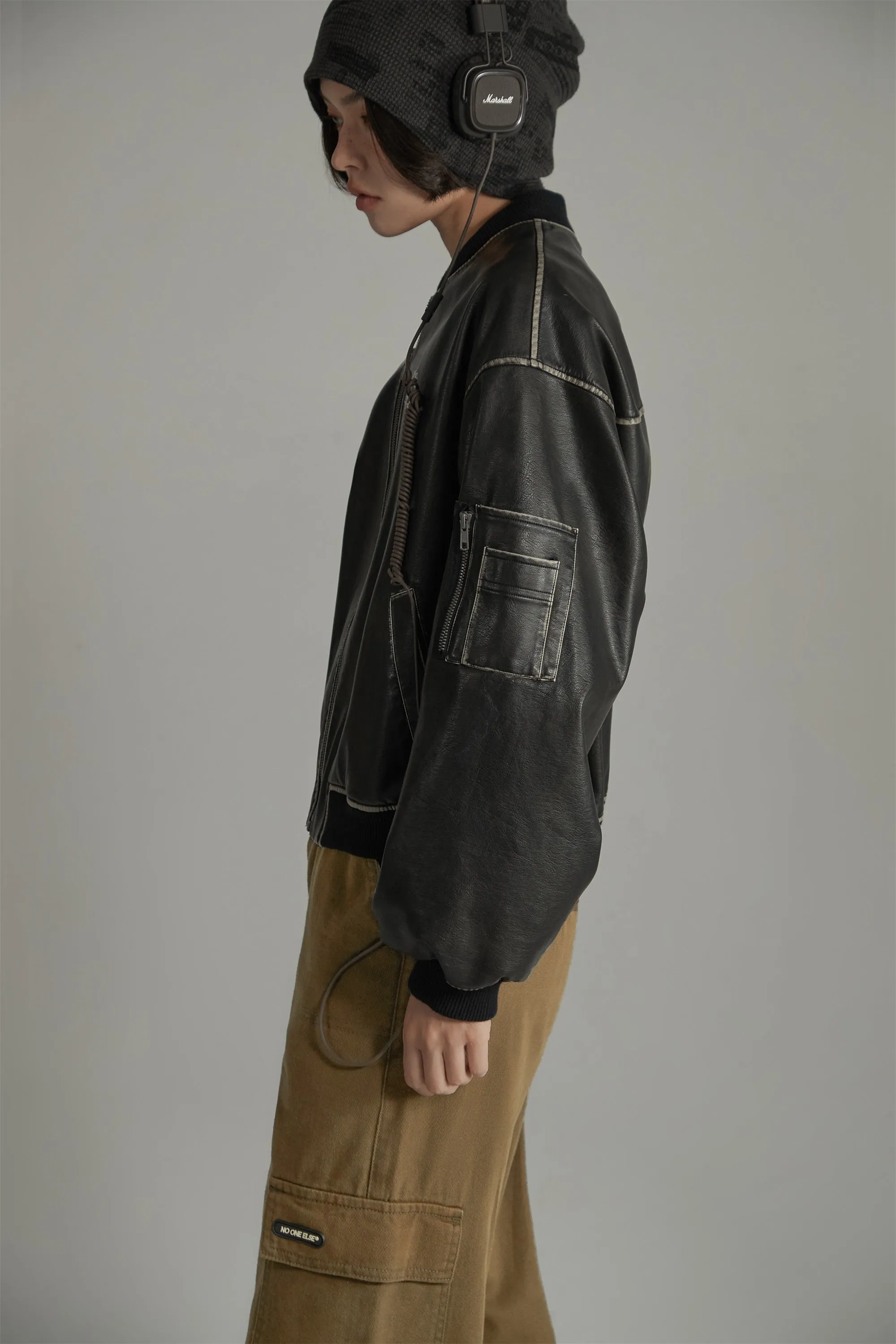 Lined Leather Boxy Jacket