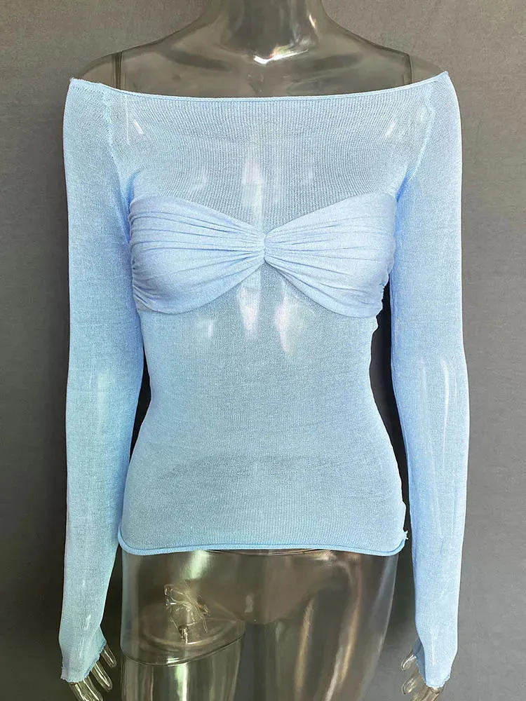 Long Sleeve Shoulder Gauze Crop Top