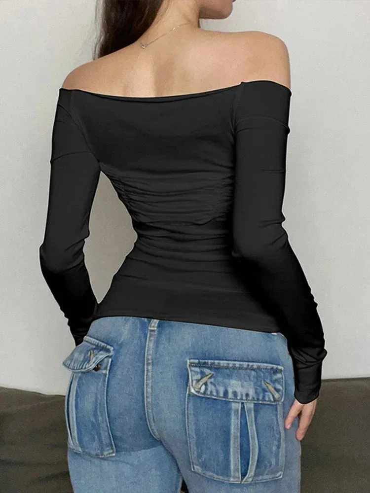 Long Sleeve Shoulder Gauze Crop Top