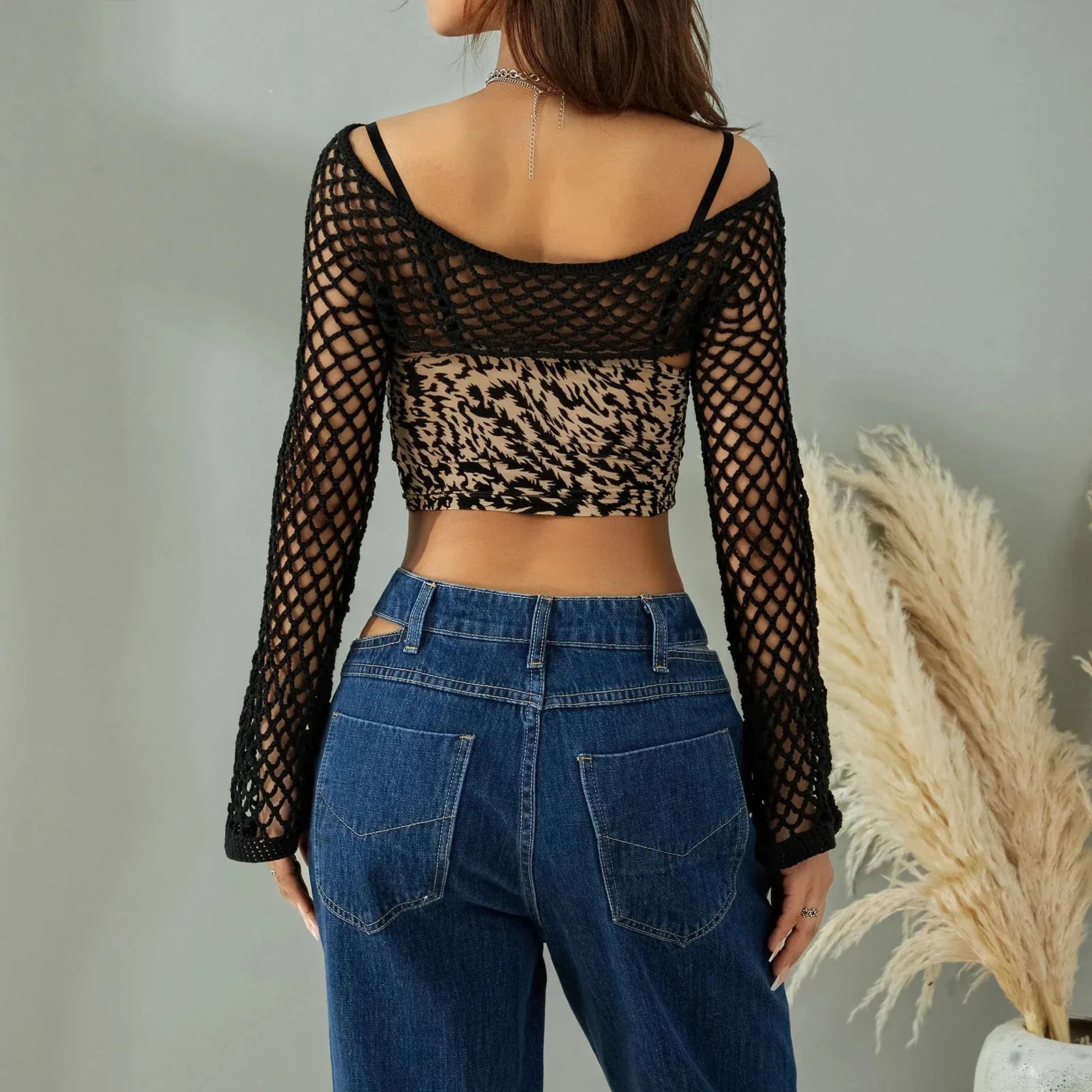 Long Sleeve Solid Color Knit Crop Top Streetwear Crop Top