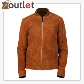 Men Brown Bomber Suede Jacket