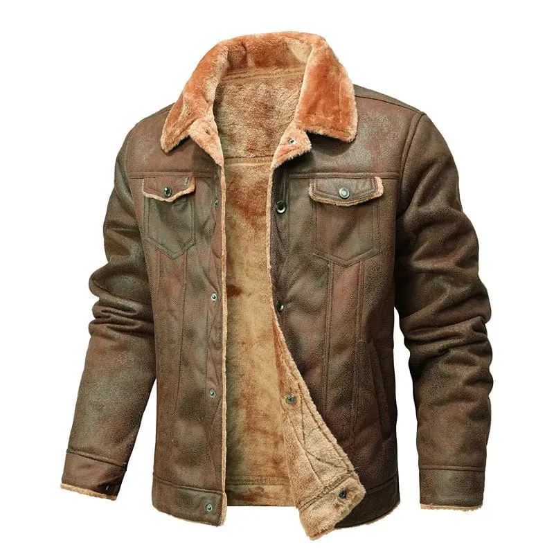 Men Suede Leather Coat High-quality  Thicken Warm Leather Jacket