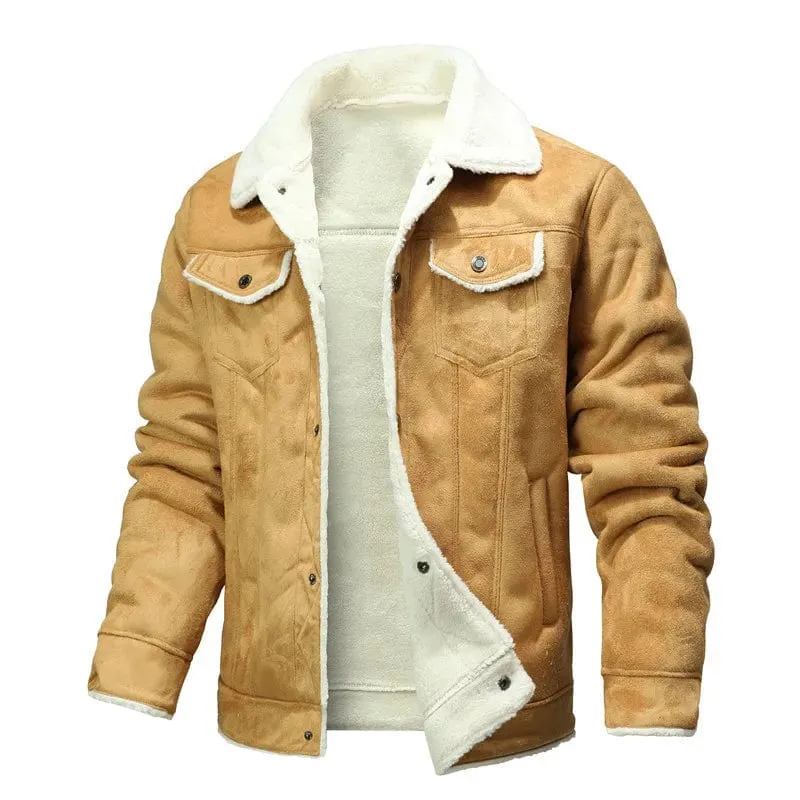 Men Suede Leather Coat High-quality  Thicken Warm Leather Jacket