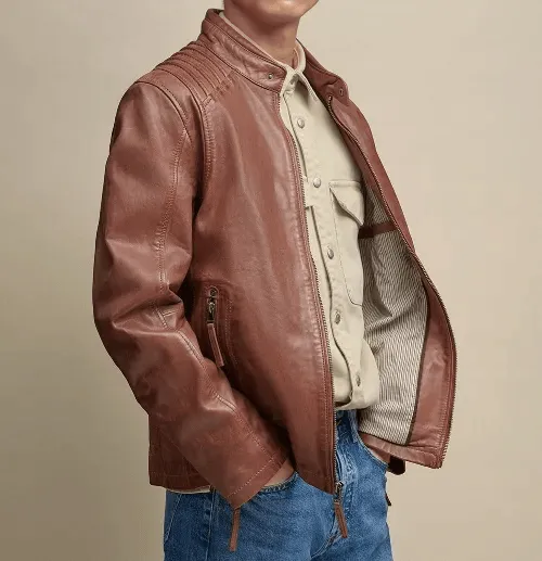 Mens Brown Leather Fashion Jacket