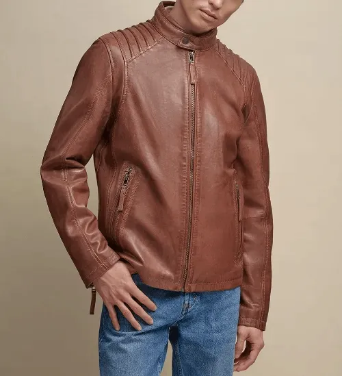 Mens Brown Leather Fashion Jacket