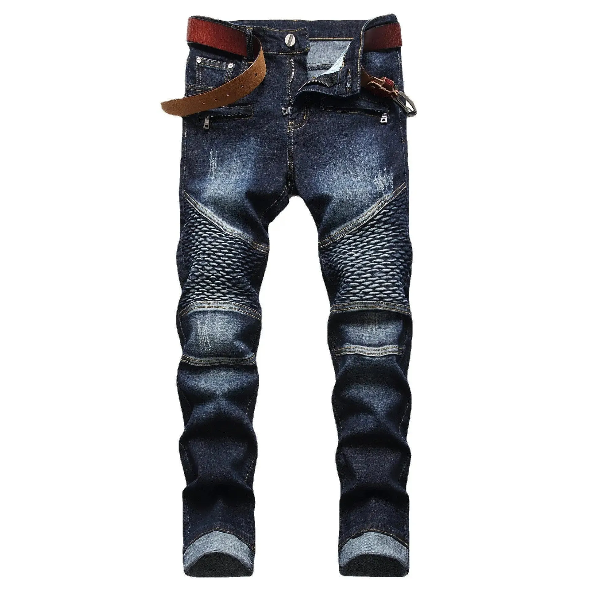 Men's Ripped Jeans Straight Fit Denim Pants^