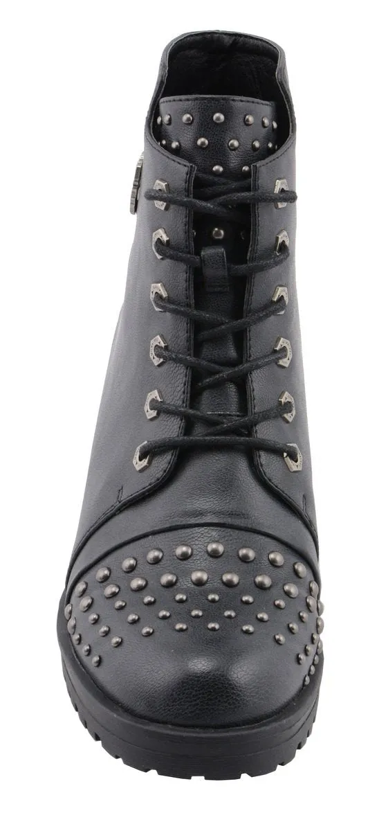 Milwaukee Leather MBL9426 Women's Distress Black Rocker Fashion Boots with Studded Instep