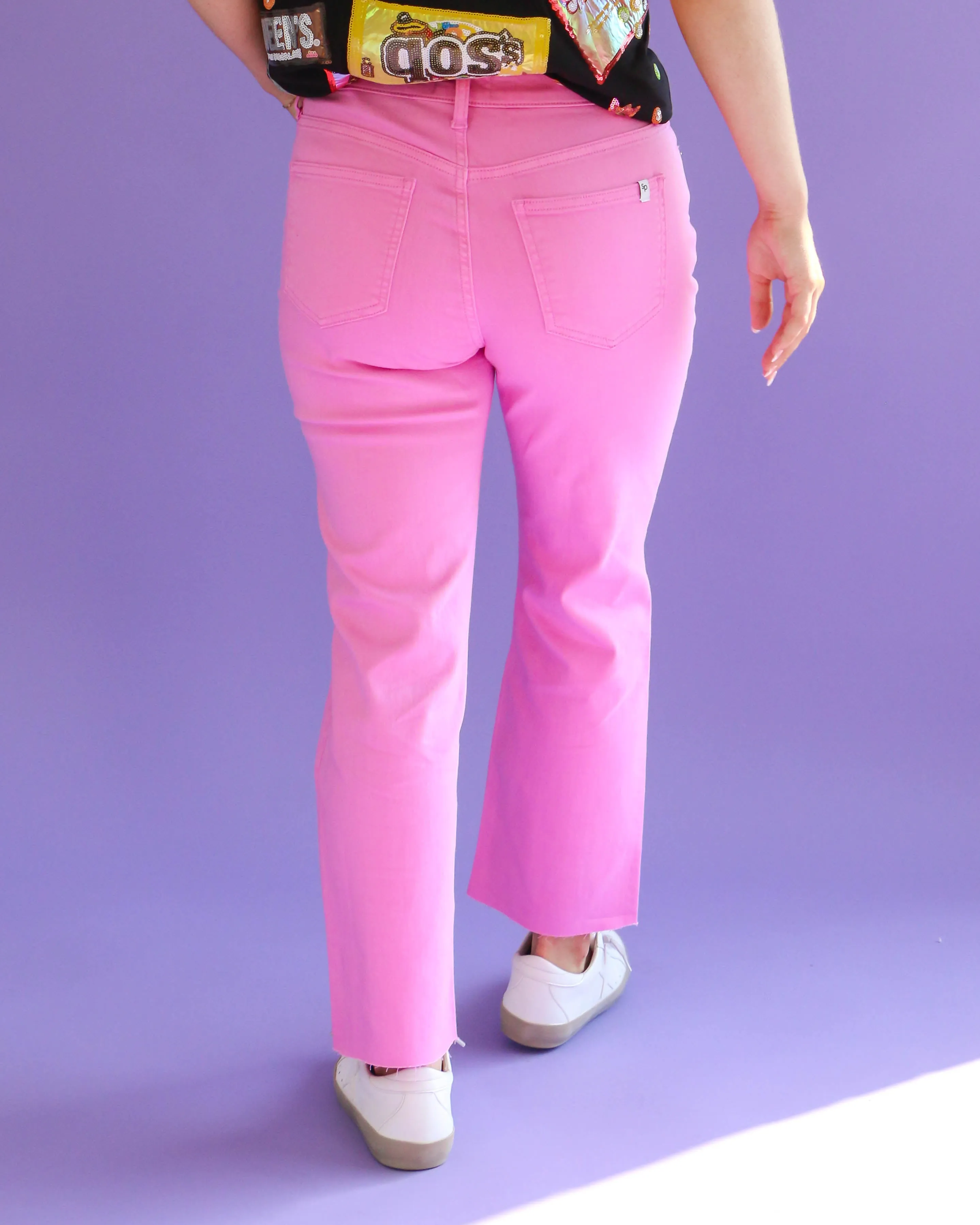 Pink Jeans with Ripped Knee