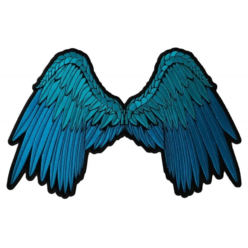 PL3012 Pretty Angel Wings in Blue Embroidered Large Iron on Patch