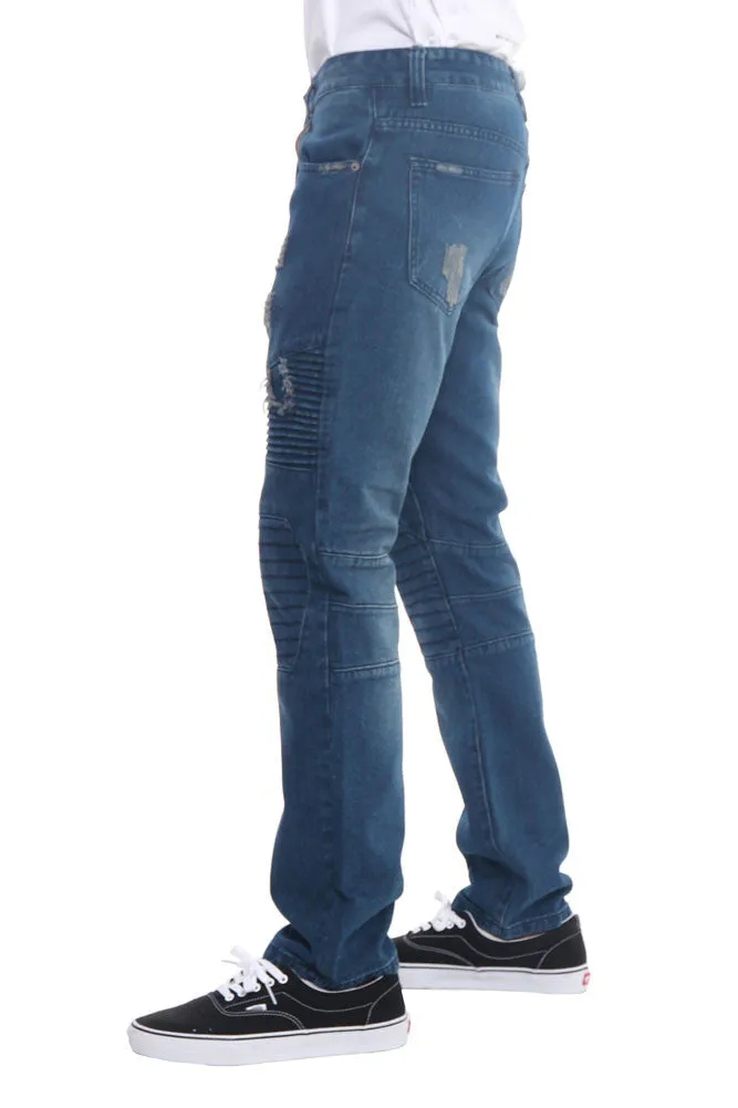 Ripped Slim Fit Moto Style Jeans