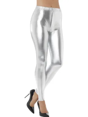 Silver 80s Metallic Disco Leggings