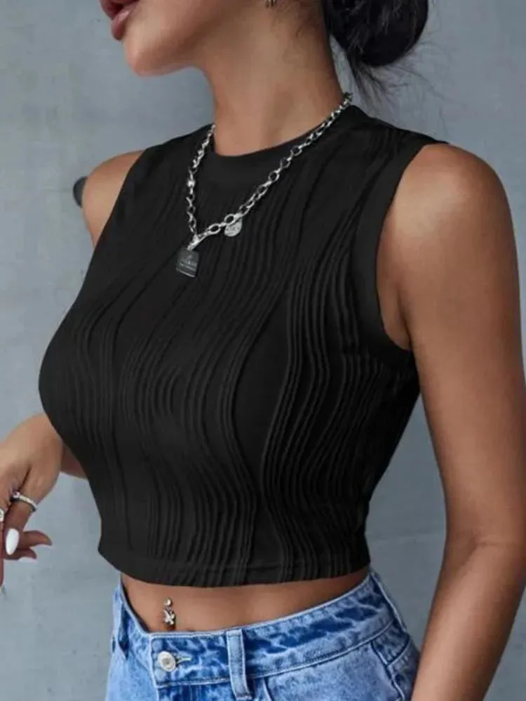 Sleeveless Rib Knit Crop Top