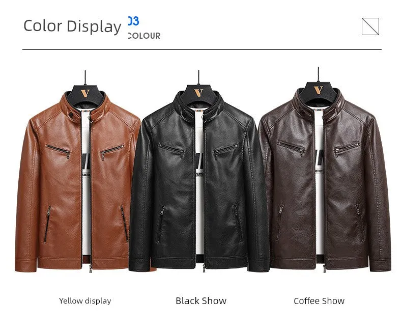 Spring and Autumn Imitation Leather K-style Silm Stand Collar Workwear