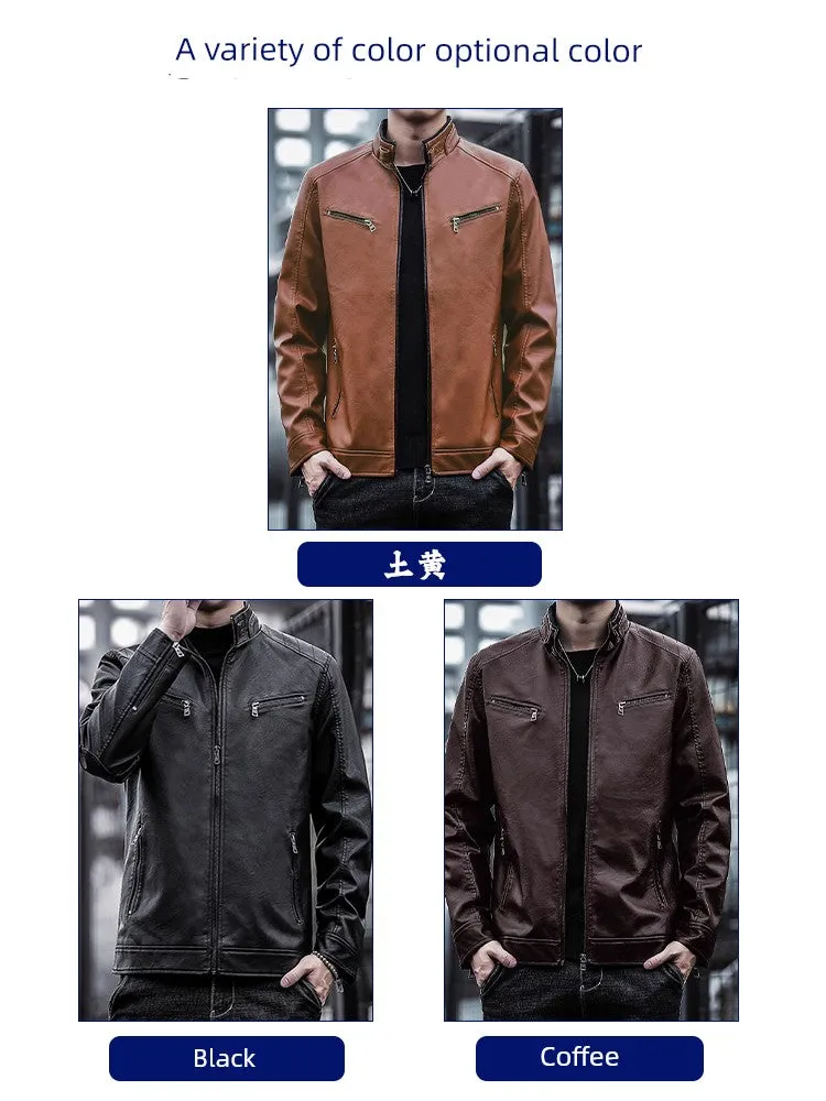 Spring and Autumn Imitation Leather K-style Silm Stand Collar Workwear