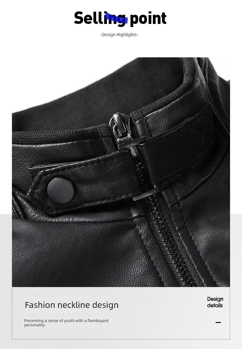 Spring and Autumn Imitation Leather K-style Silm Stand Collar Workwear