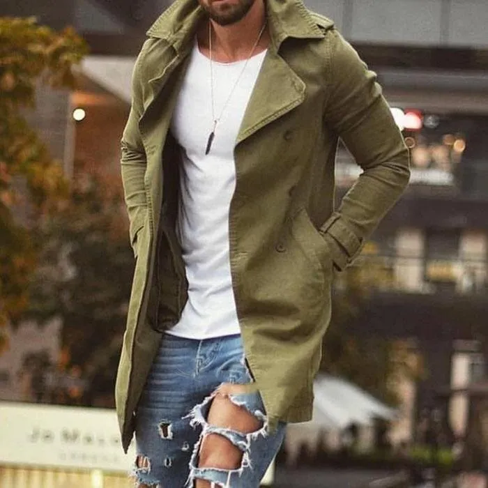 Spring Men's Coat Mid Length Slim Fit Plus Size Windbreaker Men's Casual Jacket