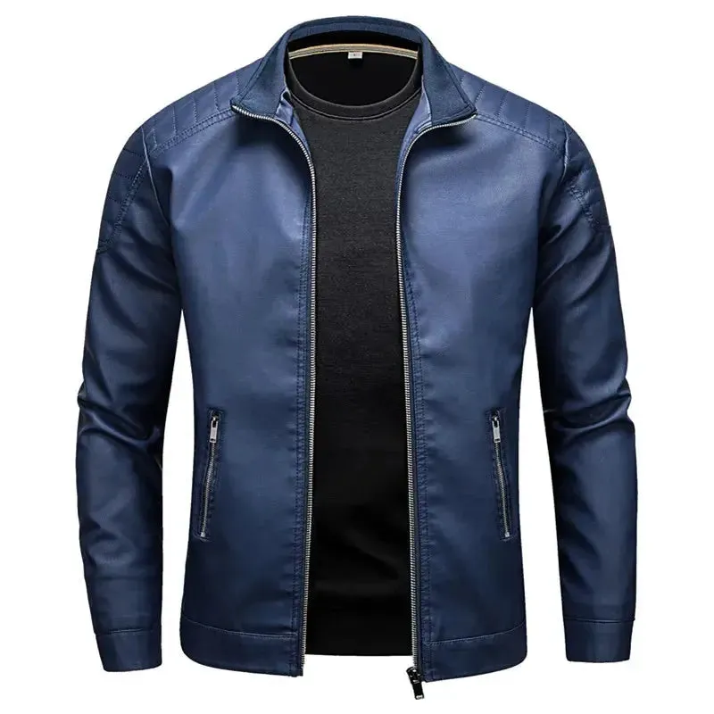 Stand Collar Leather Jacket Men's Fashion Jacket 2024 Casual Men Leather Jacket Slim Korean Version Handsome Men's Clothing