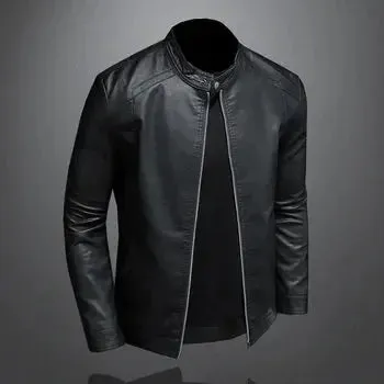 Stand Collar Leather Jacket Men's Fashion Jacket 2024 Casual Men Leather Jacket Slim Korean Version Handsome Men's Clothing