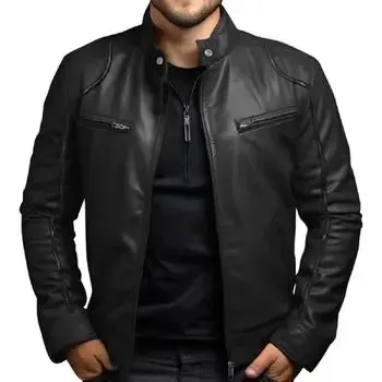 Stand Collar Leather Jacket Men's Fashion Jacket 2024 Casual Men Leather Jacket Slim Korean Version Handsome Men's Clothing