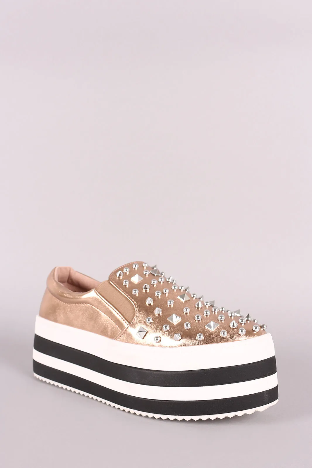 Stud Embellished Striped Flatform Slip-On Sneaker