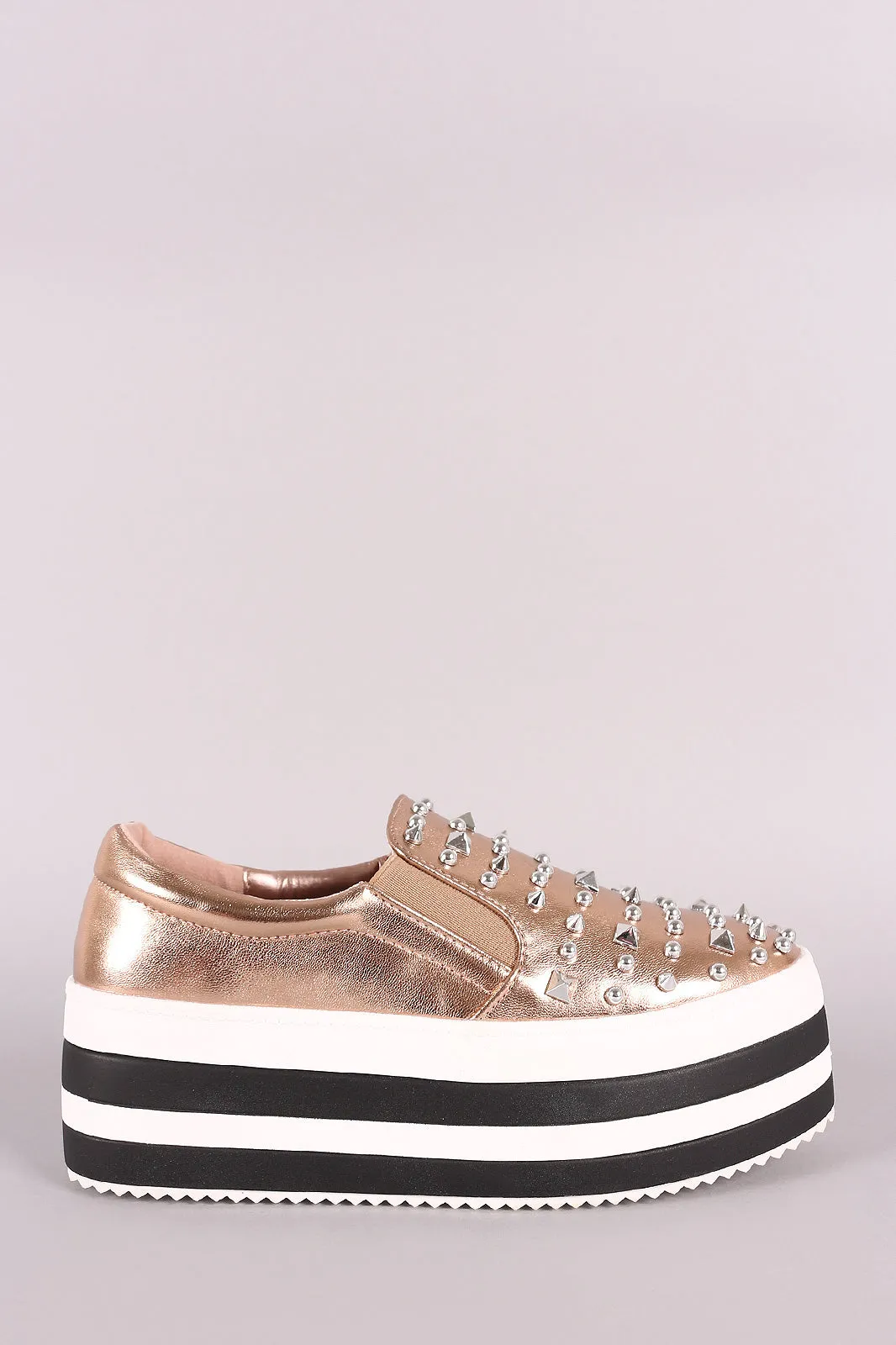 Stud Embellished Striped Flatform Slip-On Sneaker