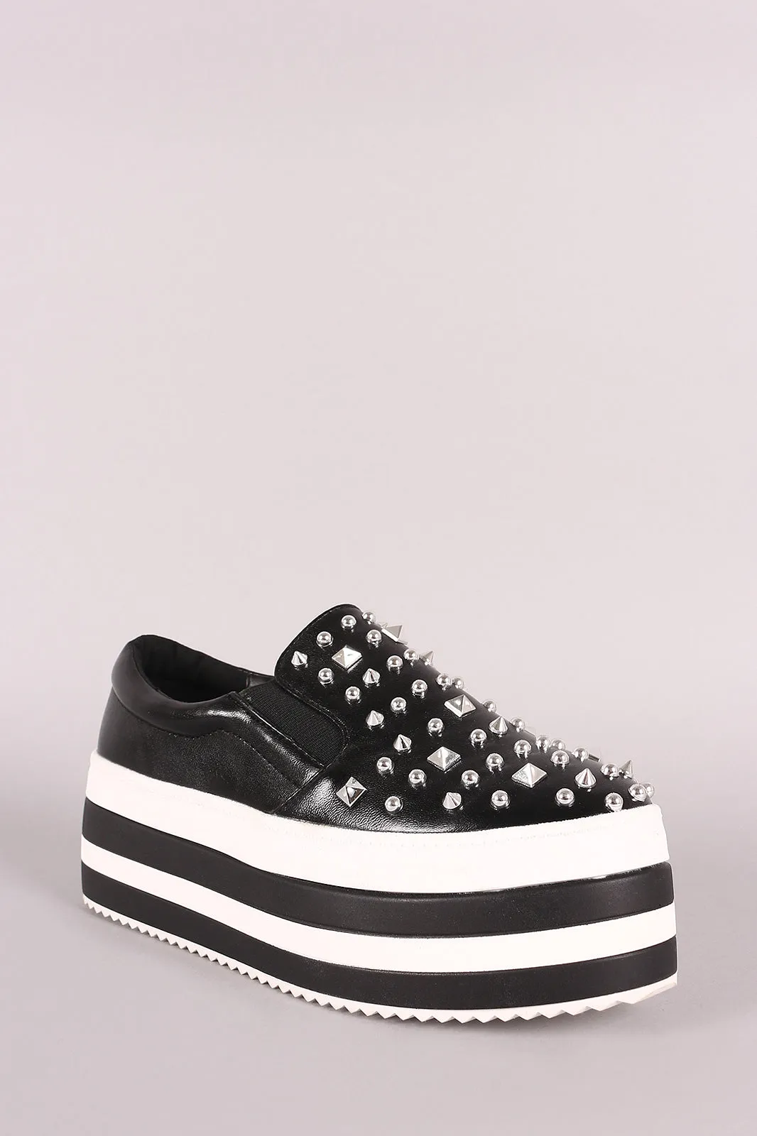 Stud Embellished Striped Flatform Slip-On Sneaker