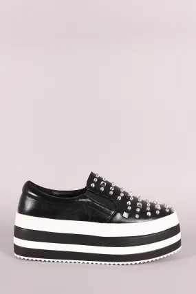 Stud Embellished Striped Flatform Slip-On Sneaker