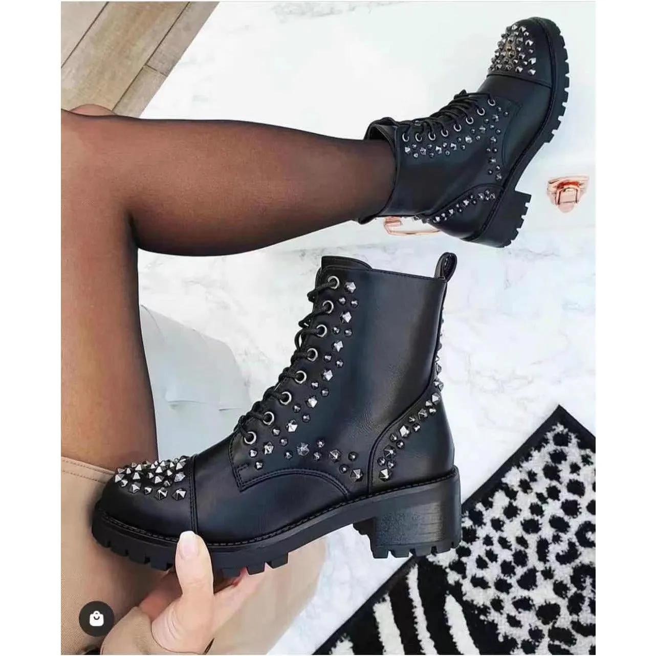 Studded Lace Up Ankle Boots