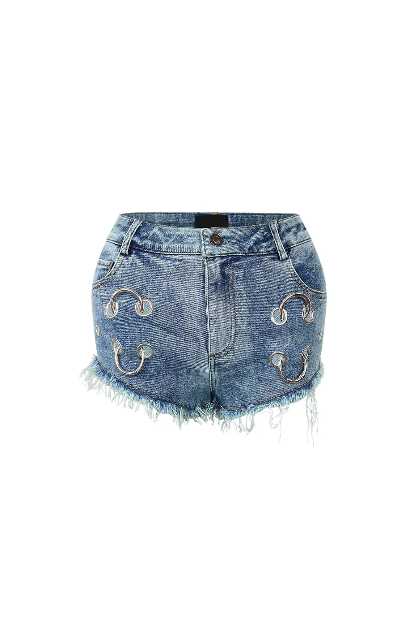 Talia Washed Grommet Detail Denim Shorts