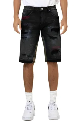 TEEK - Black Camo Paneled Released Hem Denim Shorts