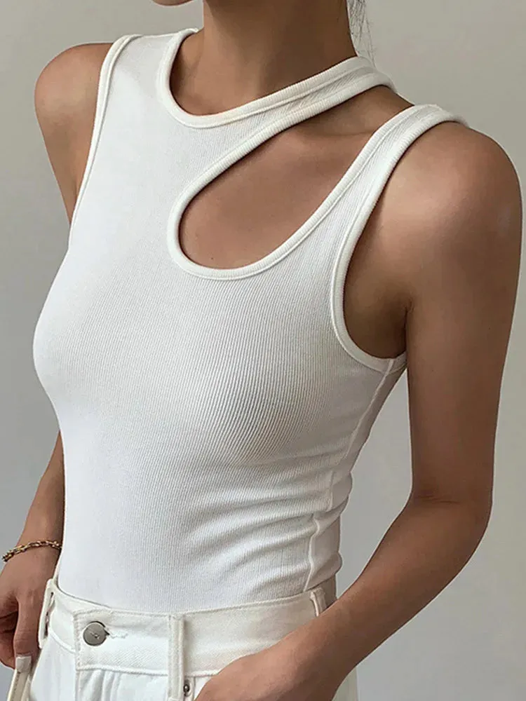 White Round Sleeveless Crop Top