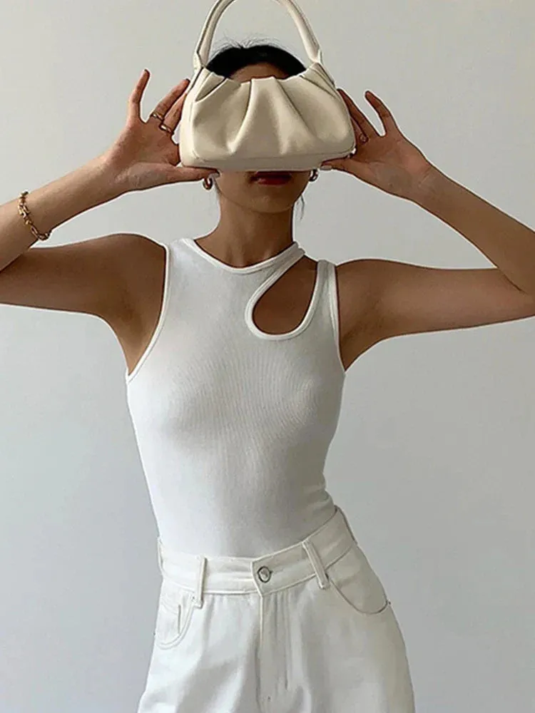 White Round Sleeveless Crop Top