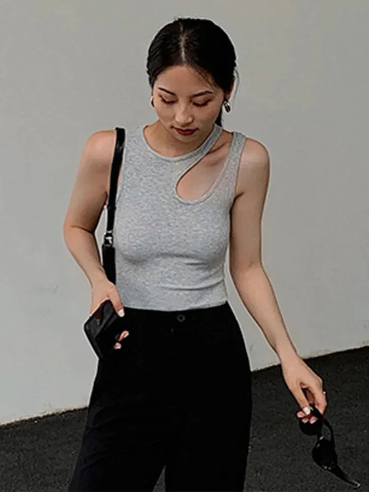 White Round Sleeveless Crop Top