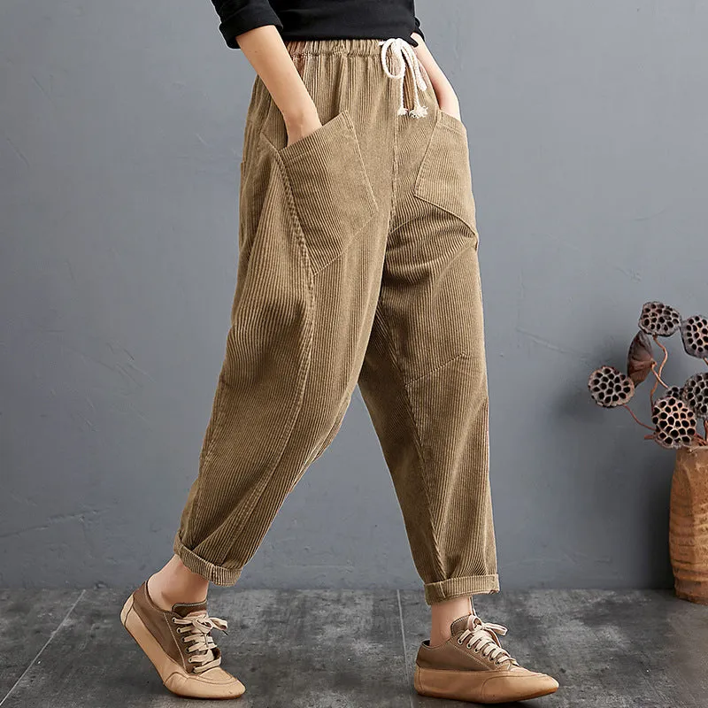 Women Plus Sizes Corduroy Pants