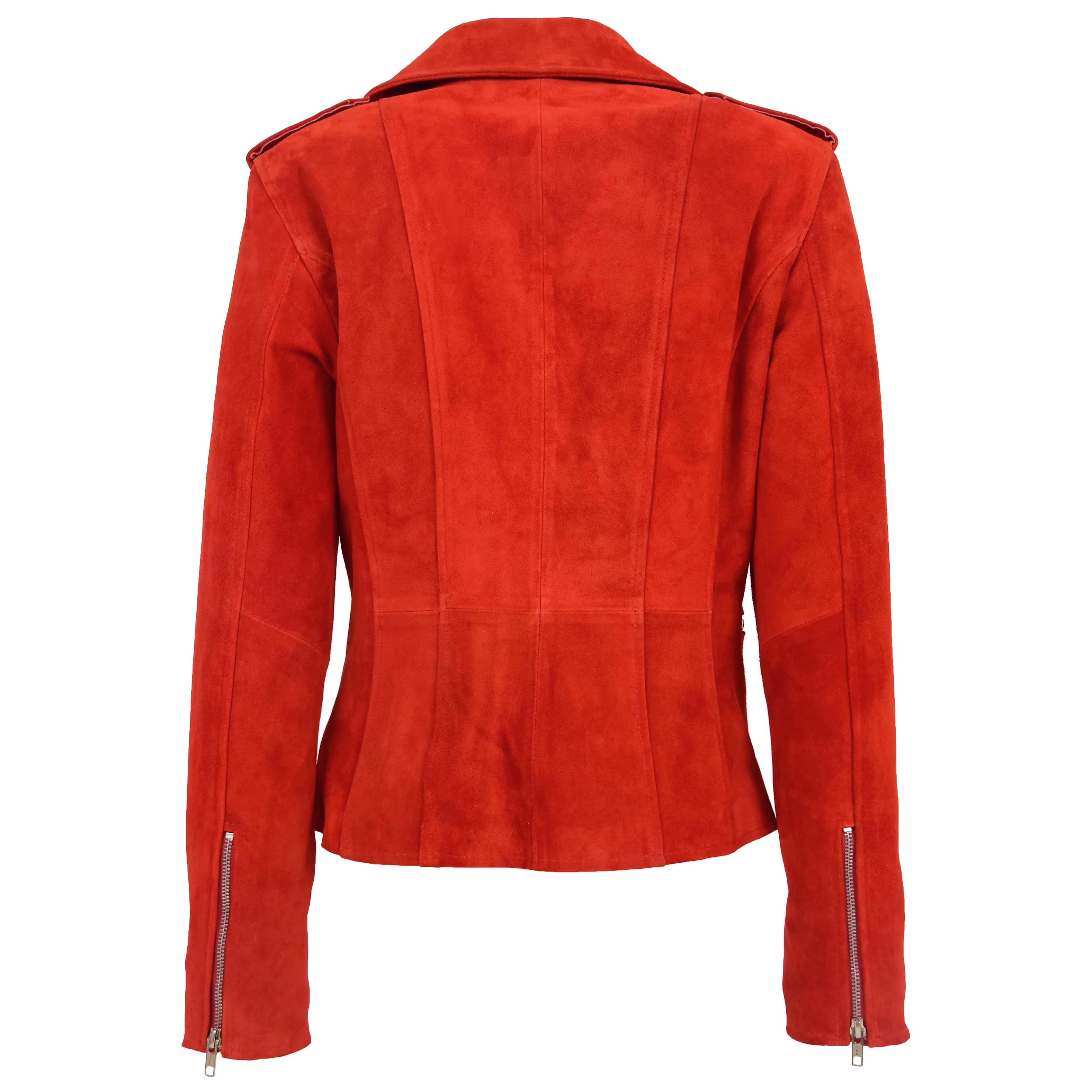 Womens Suede Biker Style Zip Jacket Skylar Red